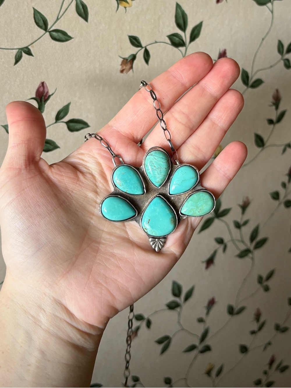 Handmade by me! Kingman Turquoise Cluster Statement Necklace - Sterling Silver